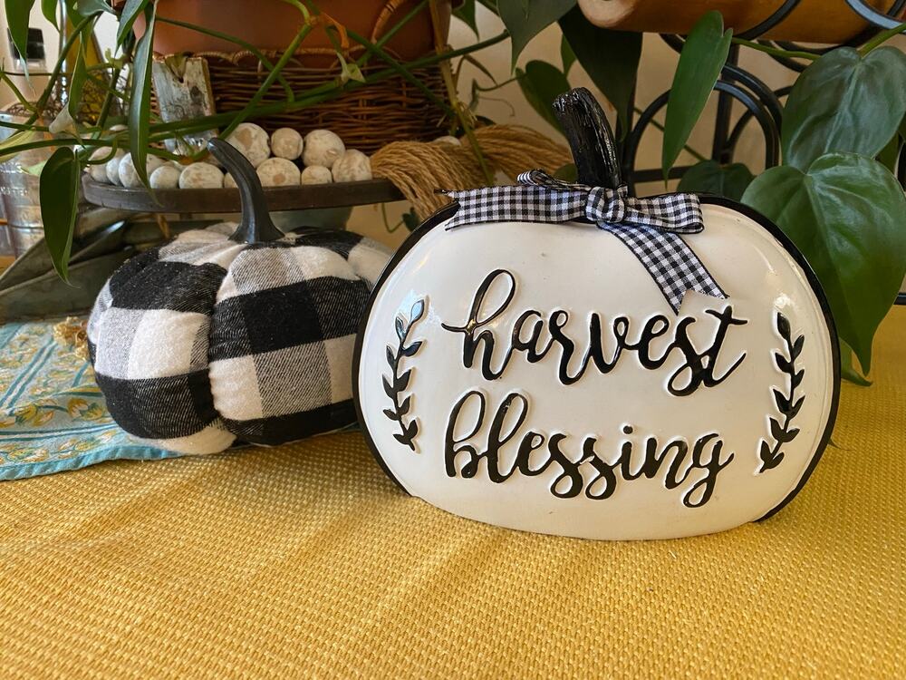 Farmhouse Fall Bundle Buffalo Plaid Fabric Pumpkin & Harvest Blessing Pumpkin